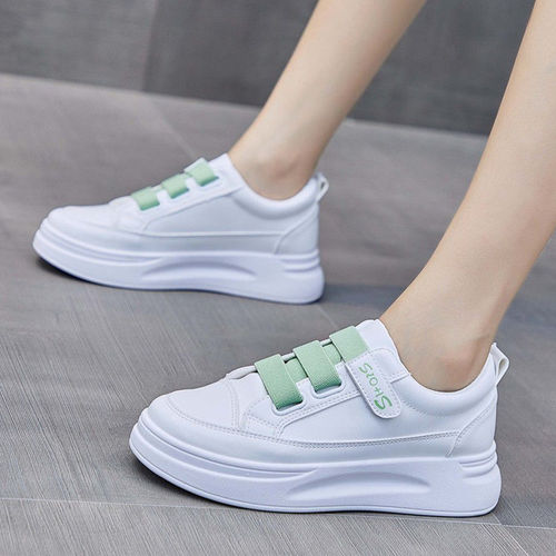 Velcro white shoes for women, versatile  spring new women's shoes, street photography, thick-soled leather single shoes, flat-soled women's shoes, trendy
