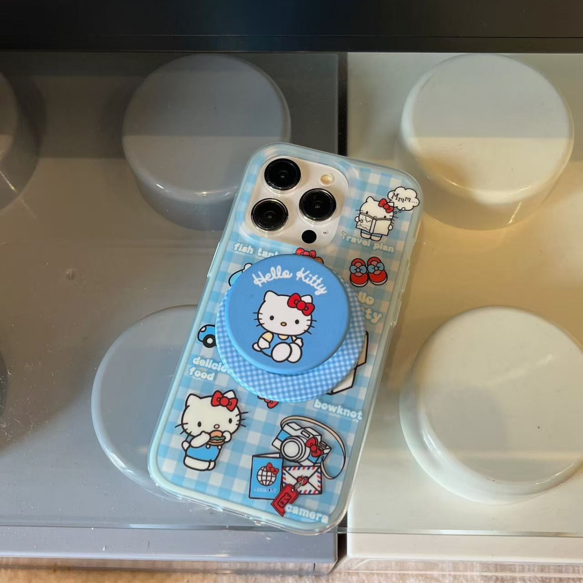 Coreano ins azul a cuadros lindo kt para iphone15ProMax/16 atracción magnética 14 funda para teléfono móvil Apple 15 mujer