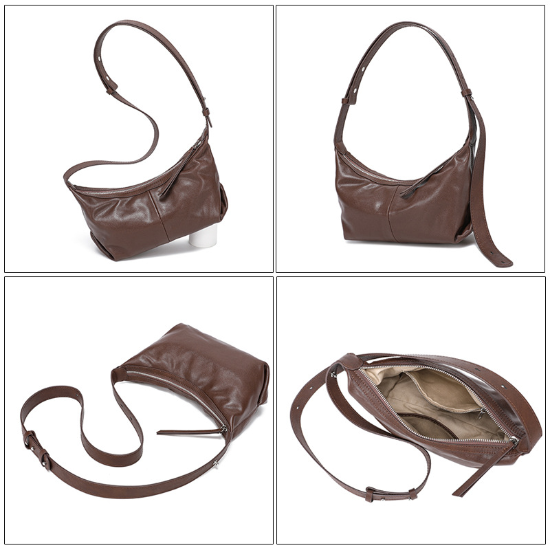 Genuine Leather Women's Underarm Bag 2025 New Retro Crossbody Bag High-Quality Texture Commuter Bag Fashion Versatile Shoulder Bag - Thumbnail 3