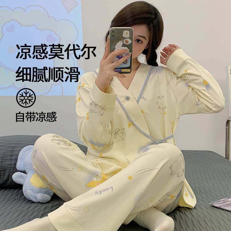 시원한 모달 산후복 여름 얇은 산후 A급 산모 및 유아 등급 산모 수유 임산부 잠옷 여름 땀흡수