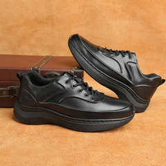 新款圓頭套腳軟皮軟底舒適頭層牛皮男鞋時尚潮流商務休閒輕底皮鞋