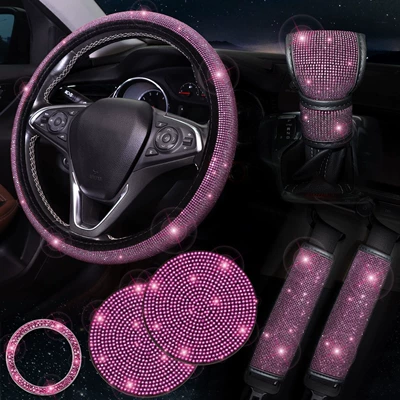Cover with Diamonds, Handbrake Gear, Seat: Steering wheel cover - rose-red-38cm