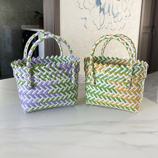 Wholesale Woven Bags, Souvenirs, Photo Decoration Handbags, Plastic Woven Color Matching Women's Bags, Handbags