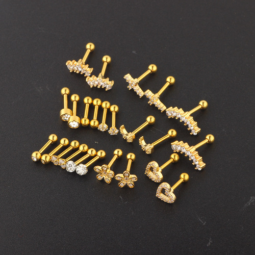 Amazon Zircon Threaded Earrings Stainless Steel Pierced Earrings Set Cartilage Earrings Set