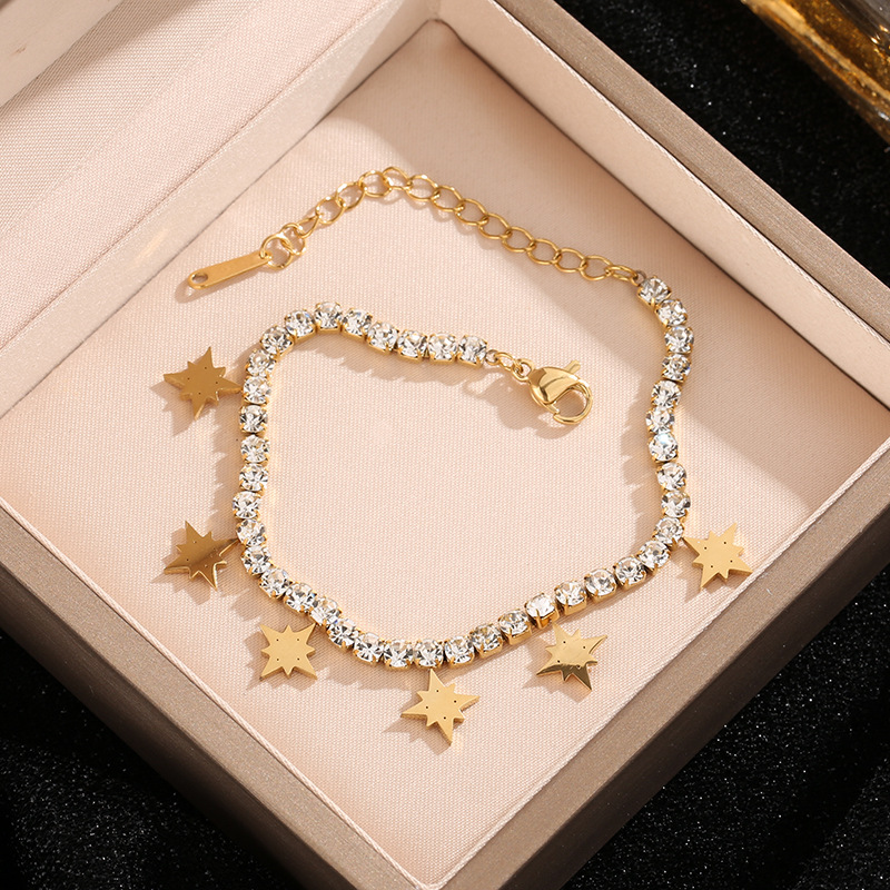 Eight awn star Pattern Women's Gender Vintage Style Eight Awn Star Titanium Steel Plating Inlay Zircon Bracelets