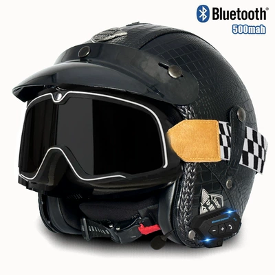 3/4 half helmet – Motosiklet kaskı (dəbilqə) - v-black-crocodile-mig-large-frame-goggles-bluetooth-s