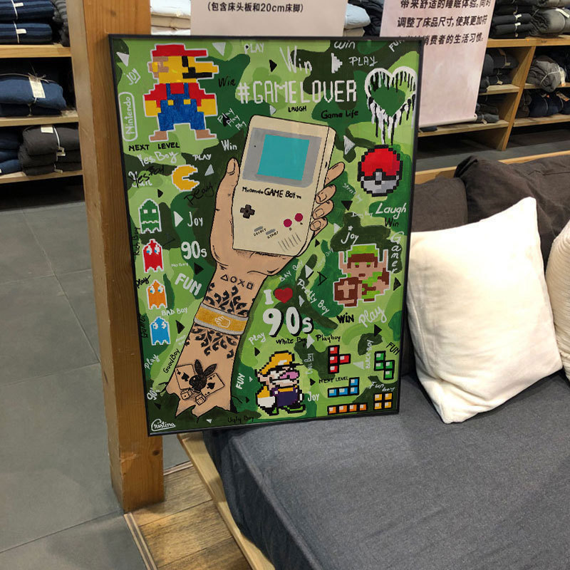 90 s Retro Game Boy Decorative Painting Cartoon Mario Pokemon Tetris Hanging Painting