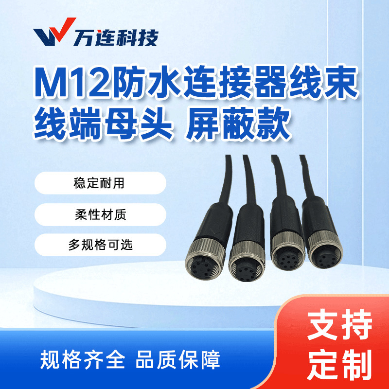 Wanlian M12 Waterproof Connector Harness Female Shielded Type-A Buckle 2/3/4/5 Core Straight Female Single-Head Harness