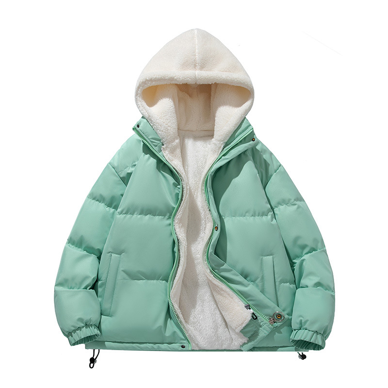 Gefälschte zweiteilige Baumwollwattierte Jacke, Herren-Baumwollwattierte Jacke mit Kapuze, lockere Baumwollwattierte Jacke für Paare, Lammwolle, wattierte Jacke_voghion.com