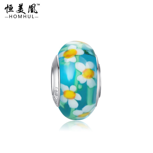 Best-selling blue cut crystal beads DIY flower butterfly rainbow pattern glass beads large hole beads bracelet spacers
