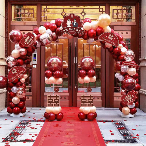 Wedding Arch Balloon Kit with Round Water Base, Rainbow Arch Red Heavy Base Balloon Set