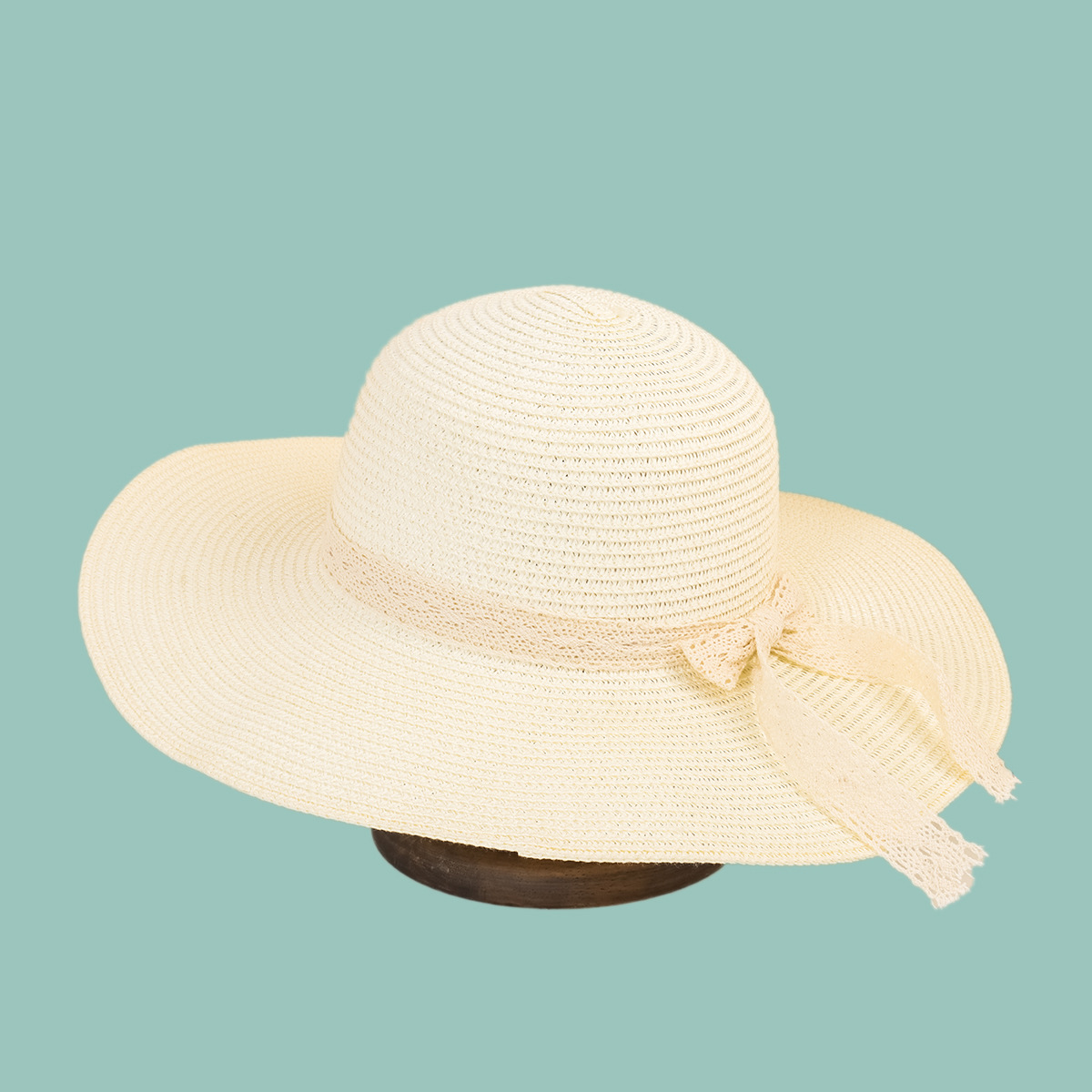 Korean Fashion Wide-brimmed Lace Bow Straw Hat display picture 3