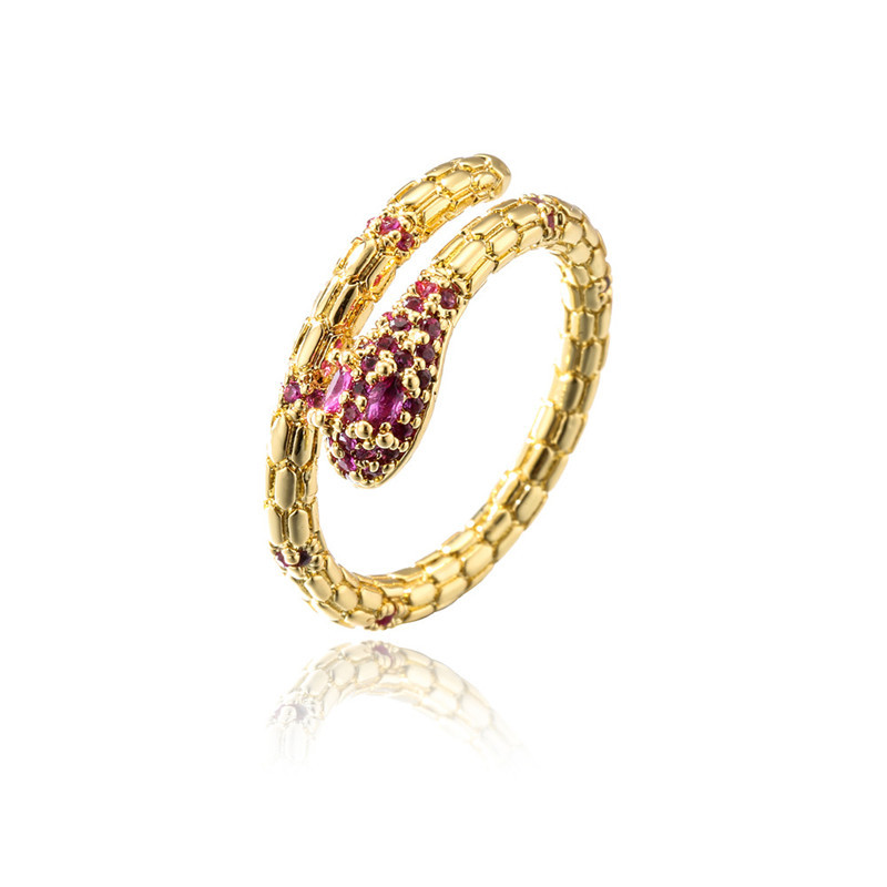 fashion red blue green eye micro-inlaid zircon snake opening ring