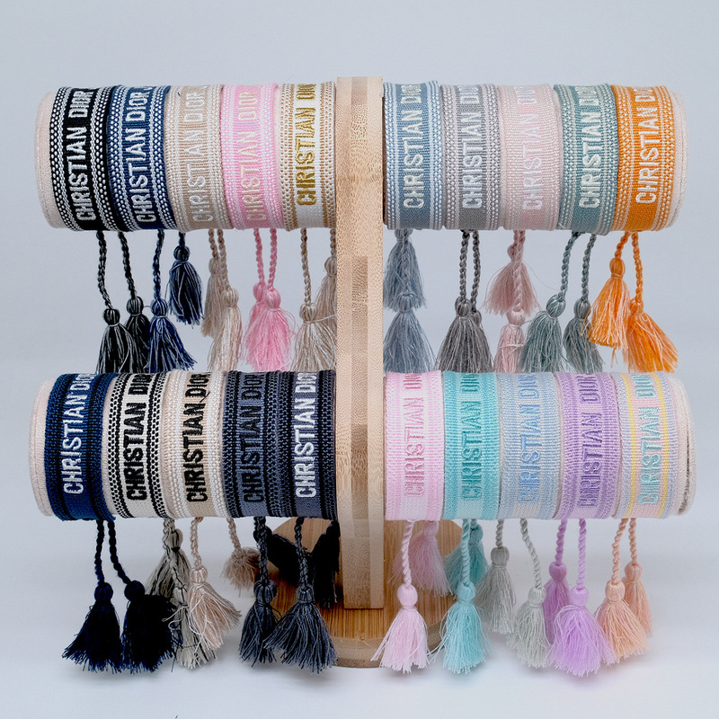 Cross-Border Popular D Family Letter Bracelet, Hand-Woven Tassel Webbing Bracelet, Embroiderable Logo Bracelet, Wrist Strap Cross-Border Popular D Family Letter Bracelet, Hand-Woven Tassel Webbing Bracelet, Embroiderable Logo Bracelet, Wrist Strap
