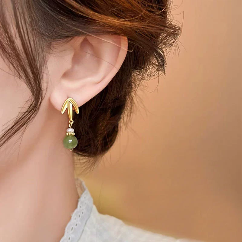 Earrings from pearl, silver needle, accessories, Chinese style, high-quality style, light luxury style, silver 925 sample