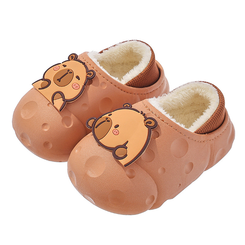 Capibara invierno zapatillas de algodón para niños, calentamiento y terciopelo impermeable, bolsas caseras para niños, zapatos de algodón de tacones