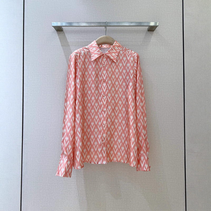 Modern Retro Wave V Printed Shirt for Women with Classic Lapel Design for Autum, Comes with Elegant and Fashionable High-End Feel