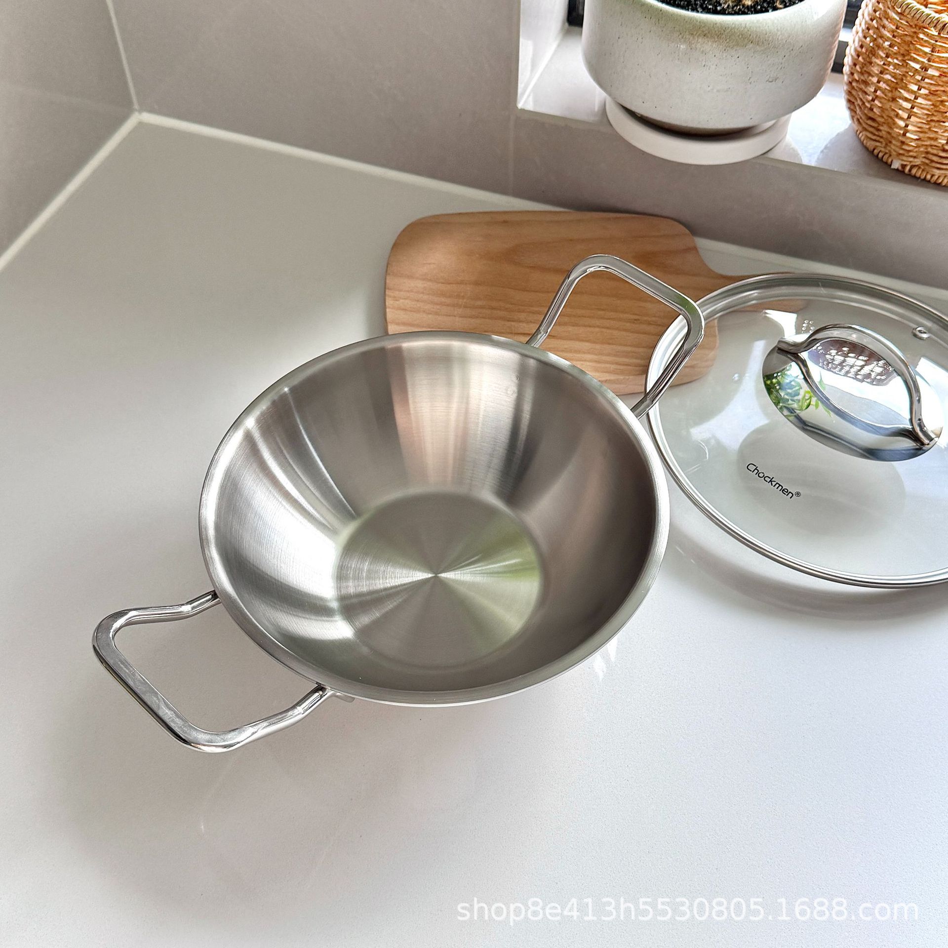 Zhuo Deming 18 / 10 acero inoxidable de doble oreja pequeña olla de marisco casera olla seca olla caliente al aire libre 20cm