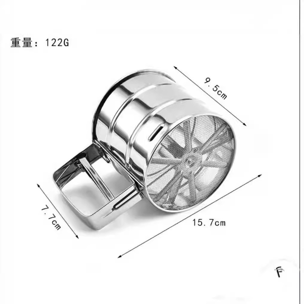 tamiz de harina de acero inoxidable para hornear tamiz de superficie de filtración de polvo de azúcar tipo taza de malla de agujero de mano
