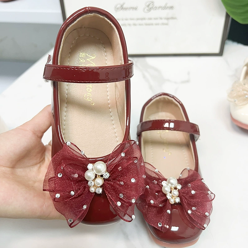Принцесс обувь для девочек 2024 весна осень новая детская мягкая подошва красная кожаная обувь для девочек обувь бант одиночная обувь