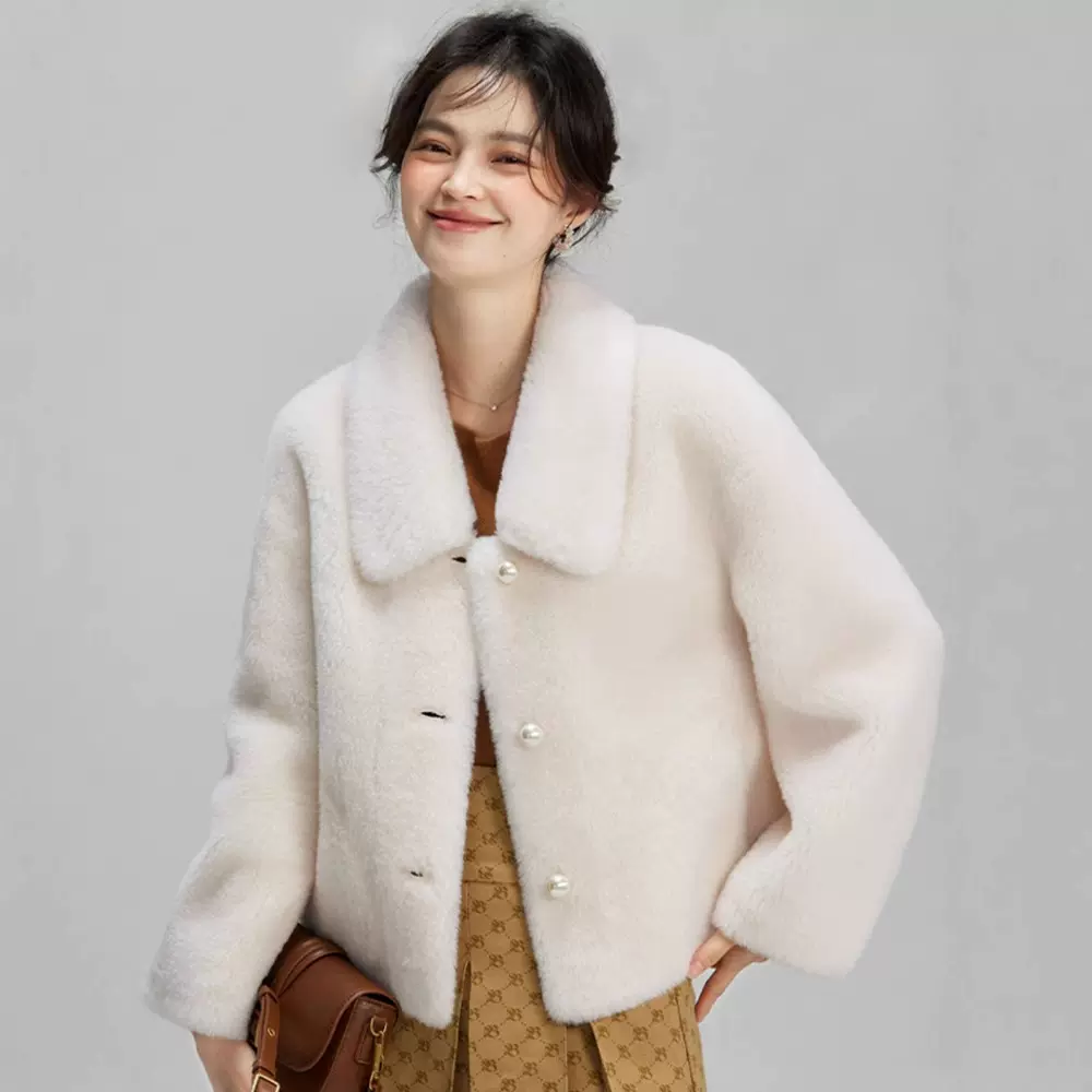 100%羊毛小香风羊剪绒皮草女士冬季新款颗粒羊羔毛外套厂家批发