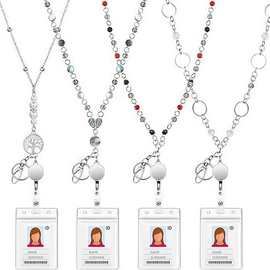 现货玻璃珍珠生命树套装易拉扣lanyard necklace系索徽章毛衣项链