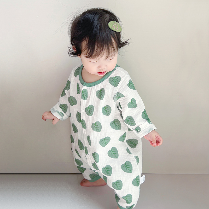 Thin baby pajamas, long-sleeved summer children's onesie nightgown, air-conditioned clothes, summer bathrobe