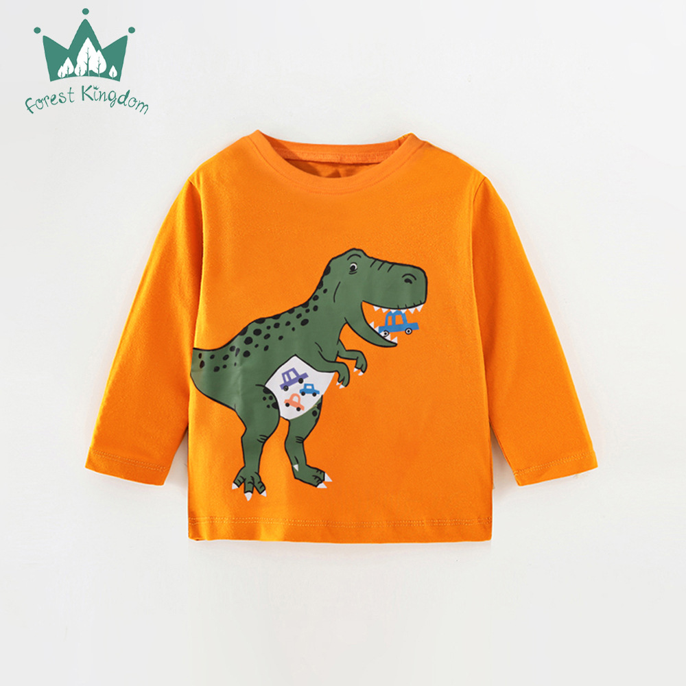 2025 New Casual Fashion Pure Cotton Round Neck Long Sleeve T-Shirt for Boys, Cartoon Dinosaur Top (Spring/Autumn)