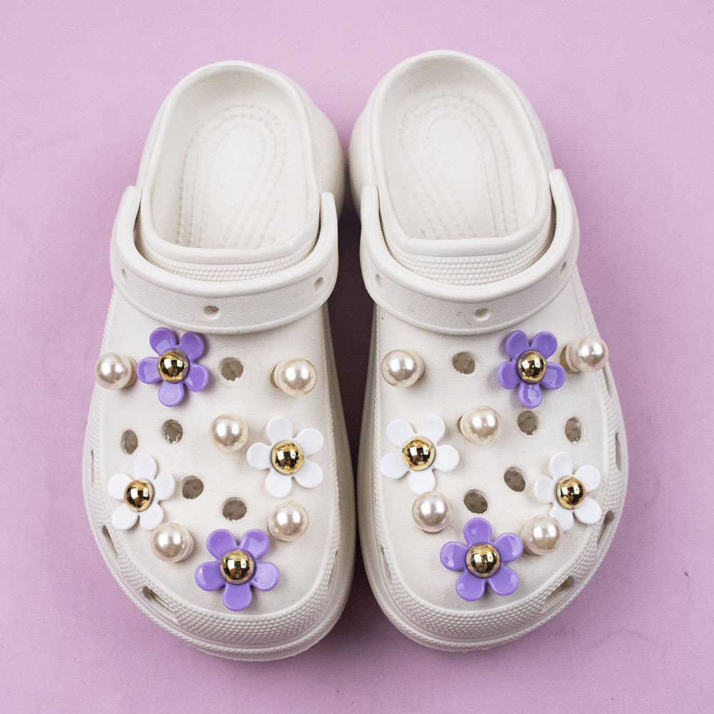 Transfronterizo nuevos zapatos agujero accesorios DIY resina girasol cinco pétalos perla Decoración Accesorios hebilla extraíble