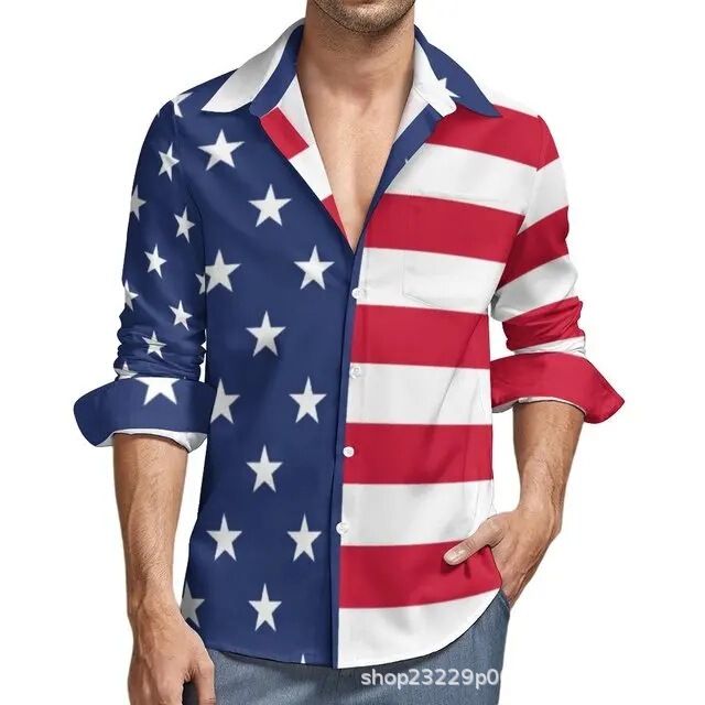 American Flag Stripe 3D Printed Men's Casual Fashion Top Loose Men's Retro Shirt Factory Direct Sale