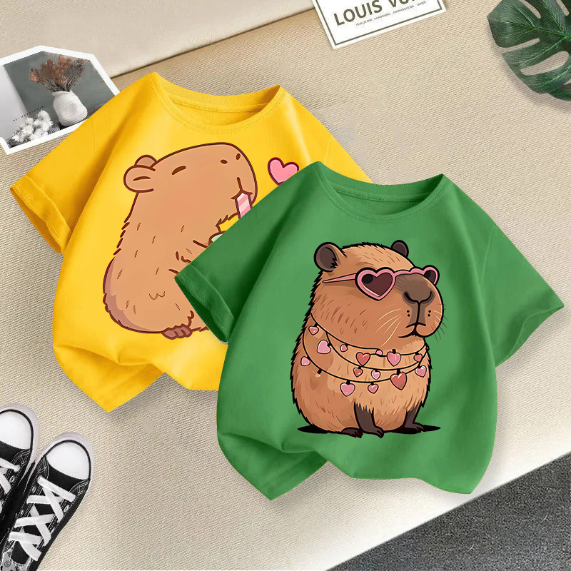 2025新型夏男女児童半袖アニメプリントtシャツ女子カジュアル上着国境を越えた子供服対外貿易ブーム