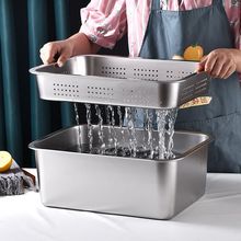 平底盘盖直角托盘特大号商用白钢食堂盘带菜不锈钢长方形打方盆