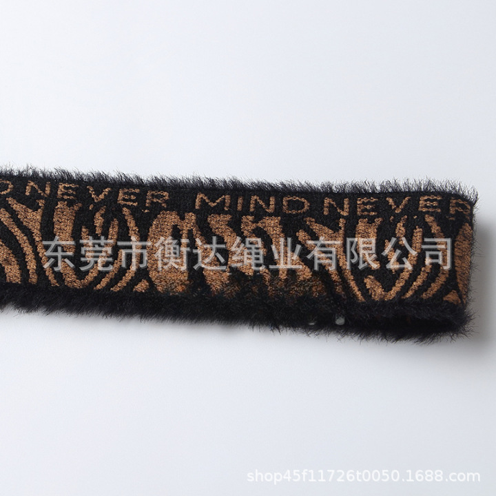 Fábrica de venta al por mayor 4cm cinta elástica de peluche imitación de visón elástica cinta elástica Jacquard letras