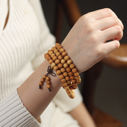 Natural Taihang Yaobai 108-Count Rosary Beads Bracelet Buddhist Prayer Beads Plain String Bracelet Aged Raw Material Novelty for Men and Women