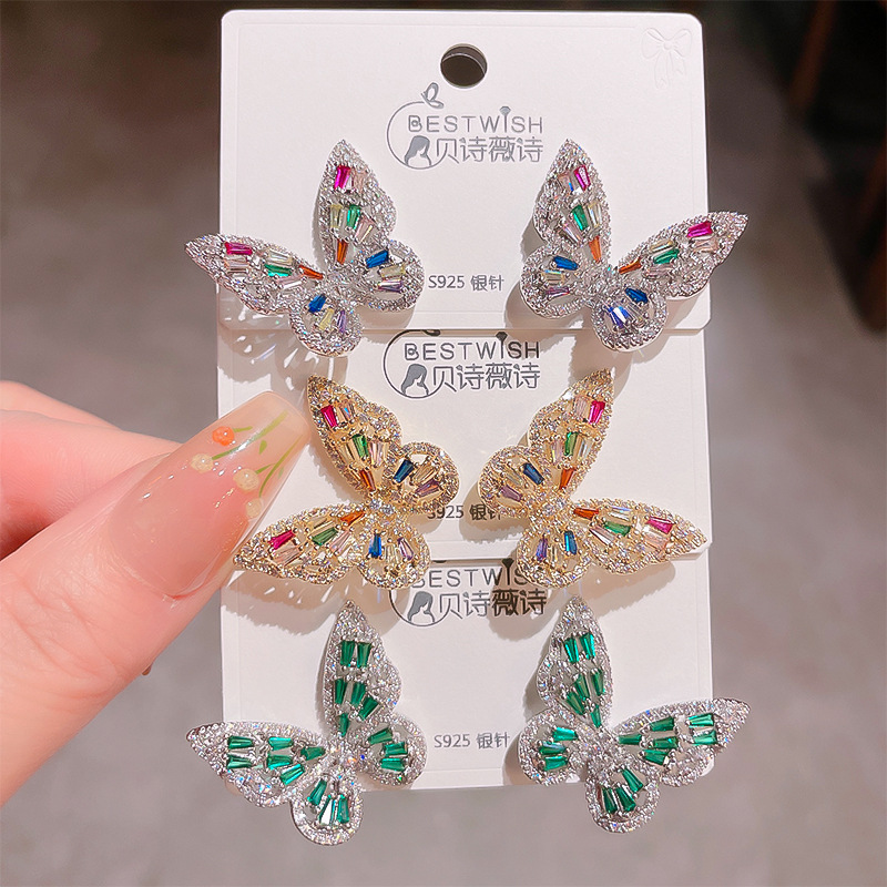 1 Pair Ig Style Shiny Butterfly Plating Inlay Copper Zircon Ear Studs display picture 5