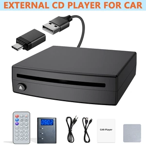 In-car CD player with USB connection, external CD player with FM transmitter and AUX output box