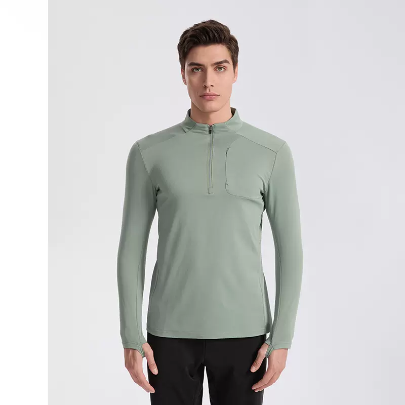 2025春夏新款运动立领衣男长t袖户外跑步休闲运动上衣百搭半拉链t