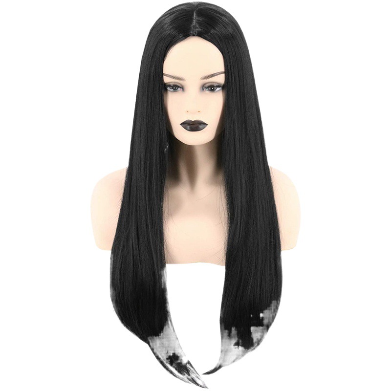Peluca del partido de Halloween medio pelo liso gran ola el miércoles Adams mamá Addams familia