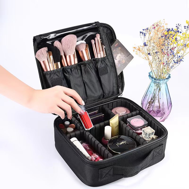 Mini bolsa de almacenamiento de maquillaje de gran capacidad bolsa de cosméticos portátil EVA partición compartimento cremallera