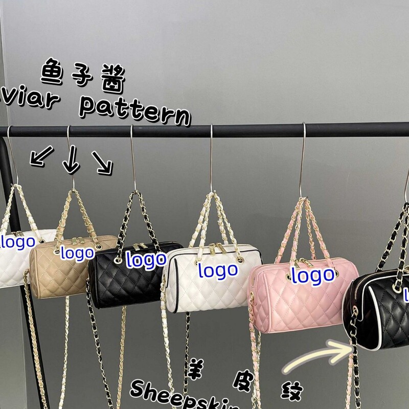 Cross-border Chanel-style quilted chain cylindrical bag for women, 2026 new model, caviar Boston bag, light luxury handbag/shoulder bag Cross-border Chanel-style quilted chain cylindrical bag for women, 2026 new model, caviar Boston bag, light luxury handbag/shoulder bag