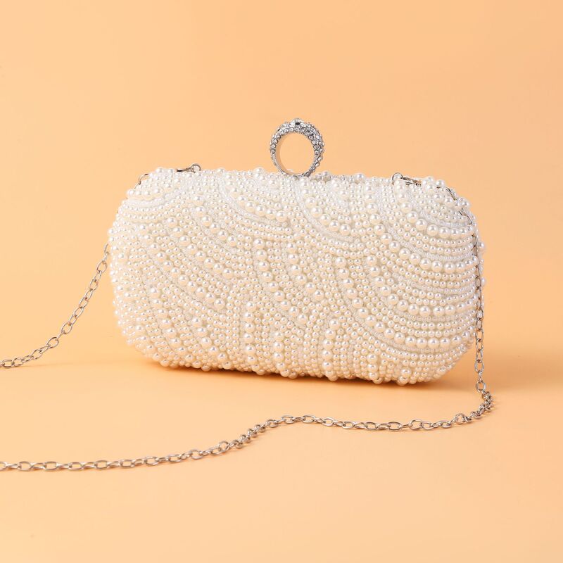 Elegant Double-sided Pearl Evening Bag Artistic French Fish Scale Shape Pearl Banquet Bag Micro-inlay Ring Clutch Bag Elegant Double-sided Pearl Evening Bag Artistic French Fish Scale Shape Pearl Banquet Bag Micro-inlay Ring Clutch Bag