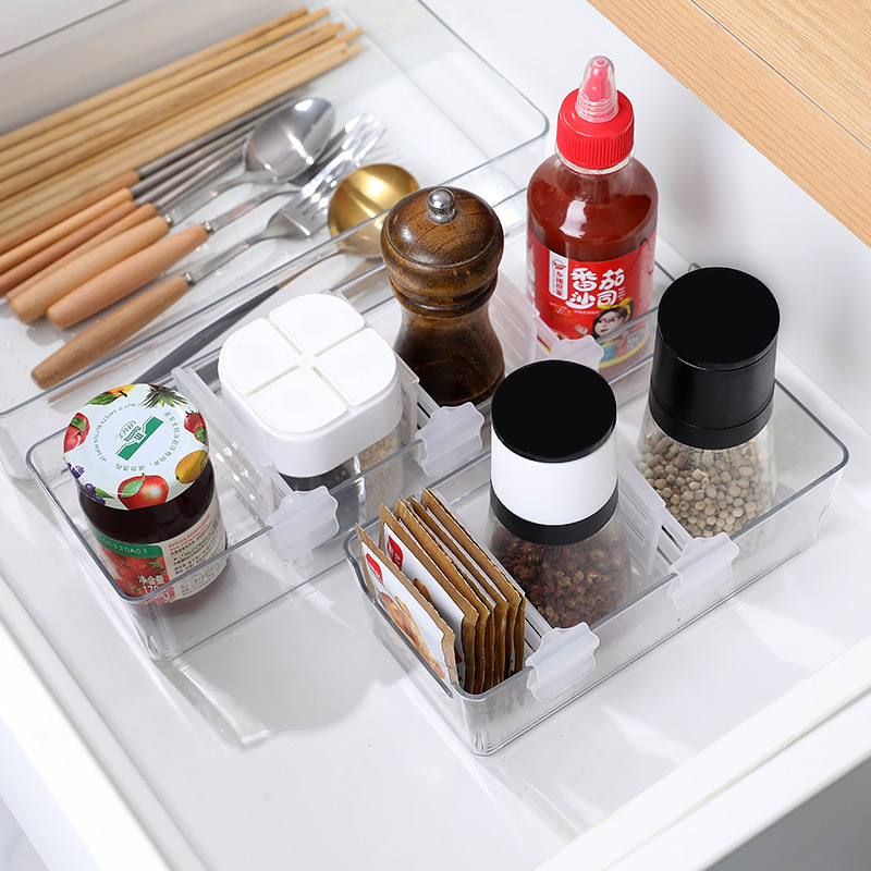 Caja de almacenamiento de tablero de partición retráctil de puerta lateral del refrigerador dentro de acabado tablero de compartimiento alargado condimento tablero de partición de almacenamiento pequeño