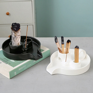Cross-Border Ceramic Creative Peruvian Sacred Wood Frame Sage Incense Burner Incense Insert Three-In-One with Ring Easy to Handle and Clean Stove
