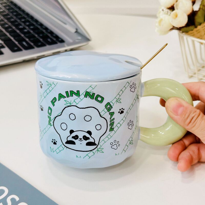 かわいい家庭用アニメパンダの蓋付きオフィス陶磁器カップ高颜値カップお土産マグカップ|undefined