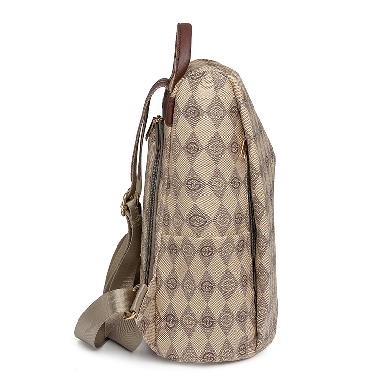 2024 nueva mochila con estampado de rombos para mujer, moda de moda, mochila de viaje antirrobo retro de gran capacidad