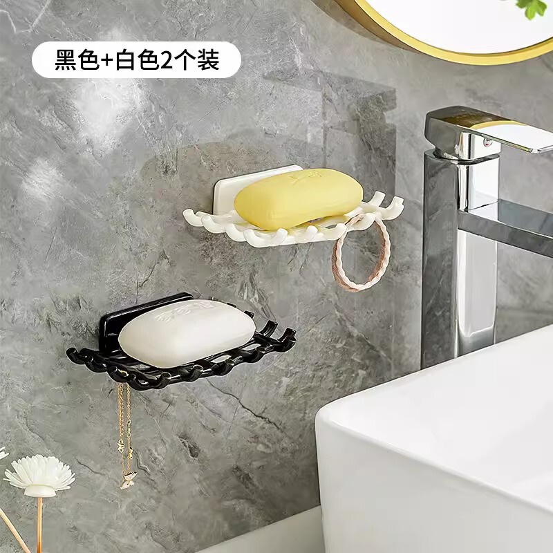 壁掛け式石鹸置き水切りラック 家庭用 穴あけ不要 浴室トイレ用フック付き石鹸置き 水切り設計|undefined