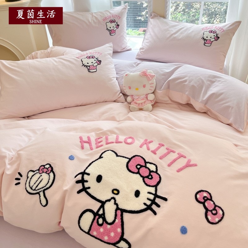 정품 공인 Sanrio Kulomi Cotton 샌딩 4 피스 세트 두꺼운 따뜻한 코튼 3 피스 세트 침구
