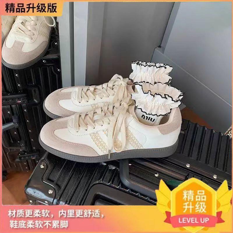 显脚小休闲运动鞋复古洋气蕾丝皮德训鞋亮色拼接板鞋系带小白鞋|undefined