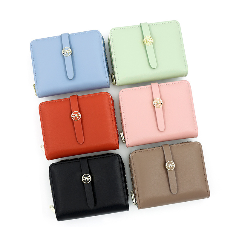 Nueva cartera de las mujeres simple corto cartera multi-Tarjeta titular japonés y coreano fresco moda pu cremallera monedero