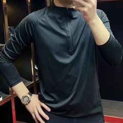 男性の無痕半ファスナーの頭の長袖の小さいシャツの長袖の立襟のカジュアルな屋外の通気性の薄い上着の百合の潮